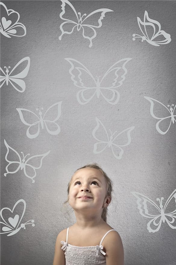 The Decal Guru Butterfly Wall Art Vinyl Stickers DIY Nursery or Girls Room Decor Peel and Stick Butterflies Decals (Light Grey, 55x58 inches)
