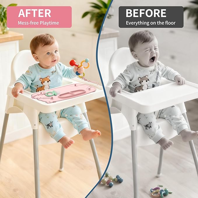 Baby Placemats for Weaning Babies - 2 Silicone Toddler Placemat with 4 Strong Suction Cups & 8 Stretchable Straps | BPA-Free Baby Table Mat for Restaurants, Dining Table & Toddler Mealtime