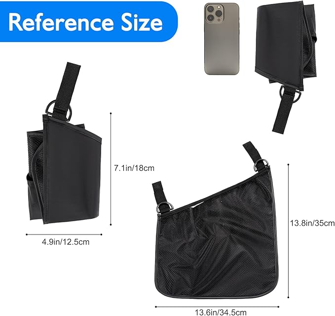 Elfzone Stroller Side Bag - Bike/Stroller Organizer, Hook & Loop Easy Attach - Mesh Design, Non-Slip Straps, mom Cozy Stroller Organizer, Stroller Accessories, Black (BLUE 2PCS)