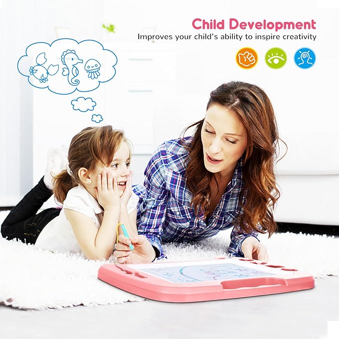 SGILE Large Magnetic Drawing Board for Kids, Toddlers Toys for 1 2 3 4 Year Old, Etch & Sketch Pad with 4 Stamps, Learning and Educational Toys for Boys Girls Gift, 16 ×13 in (42 x 32 CM), Light Pink