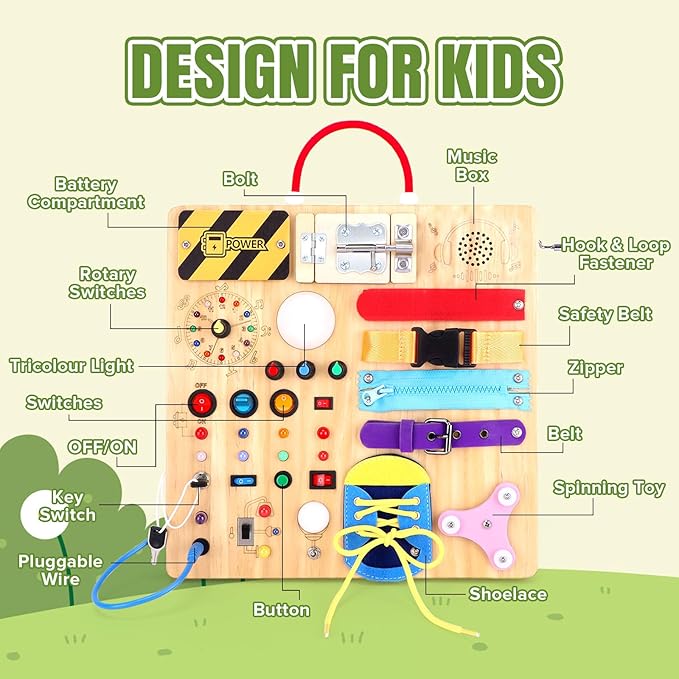 Busy Board for Toddlers - Montessori Educational Toy for 1-3 Year Old Boys & Girls | Travel-Friendly Sensory Learning Activity | Ideal for Kids with Autism(Busy Board v3)