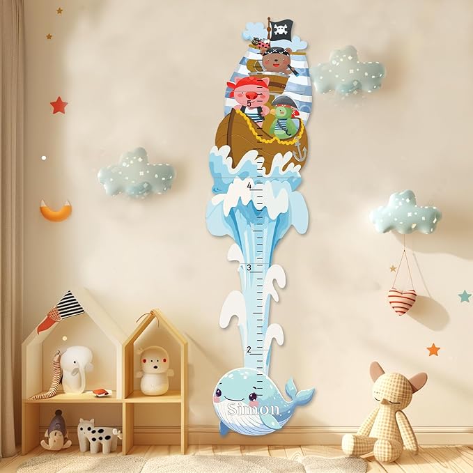 Woodemon Personalized Growth Chart for Wall, Whale Shape Height Chart for Kids, Customize Growth Measuring Board for Girls Boys Teen Room Nursery Wall Decor
