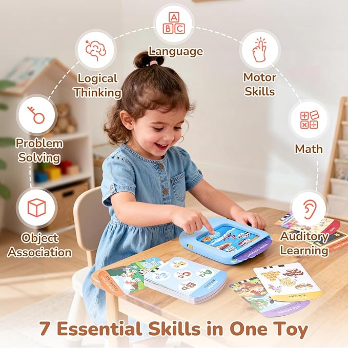JoyCat Bilingual Kids Learning Tablet, 106 Pages Talking Cards with 20 Interactive Games, Montessori Toy for Alphabet, Words, Simple Math, Colors & Songs, Toddler Learning Toys for 2-6 Year Old Gifts