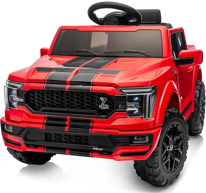 Licensed Ford Shelby F-150 Kids Ride on Car Truck, 12V Toddler Electric Car for Kids Ages 3-6 with Remote Control - Red