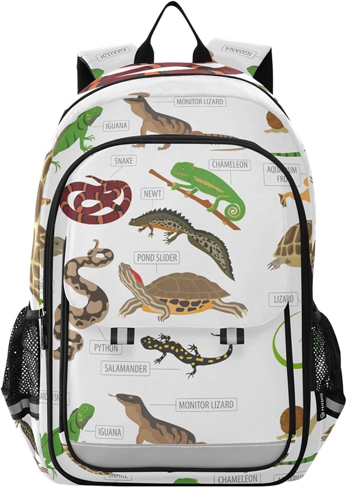 Jucciaco Pet Reptiles and Amphibians School Backpack Laptop Travel Daypack for Kids Girls Boys, Personalized Computer Notebooks Bookbag with Adjustable Padded Straps
