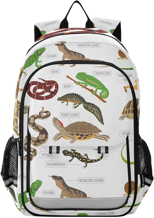 Jucciaco Pet Reptiles and Amphibians School Backpack Laptop Travel Daypack for Kids Girls Boys, Personalized Computer Notebooks Bookbag with Adjustable Padded Straps