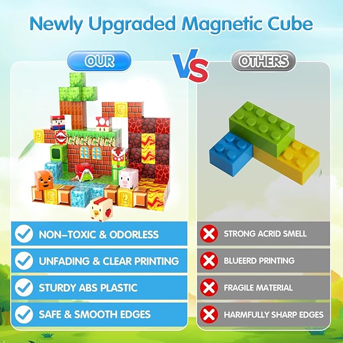 100PCS 0.8in Magnetic Blocks, Building Blocks Cubes for Kids Age 4-8, Magnetic Tiles for Toddler STEM Sensory, Magnetic Toys for Boys & Girls Age 3 4 5 6 7 8 9 10 Christmas Birthday Gifts