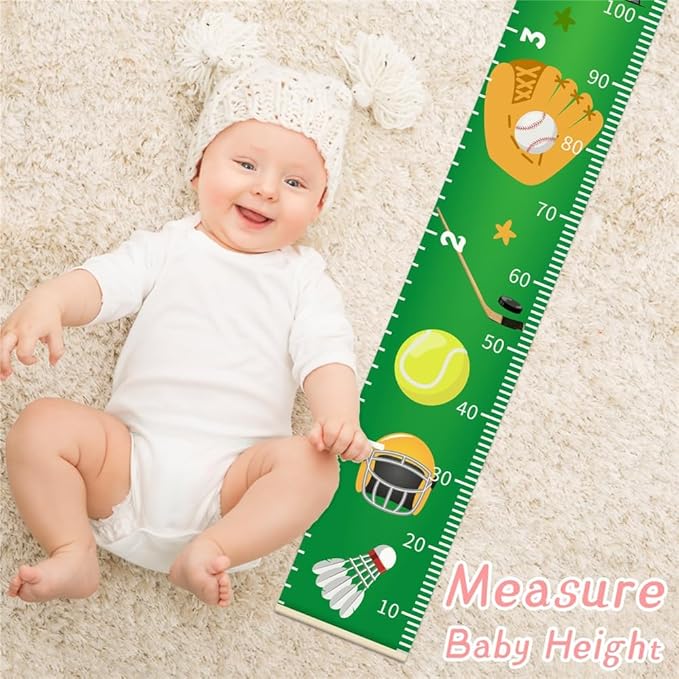 Nustila Pink Gray Color Block Growth Chart for Kids Baby Height Chart Ruler Removable Canvas Wooden Frame Hanging Wall Rulers Measurement Charts for Toddler Room Decor - 79"X7.9" with Black Wood