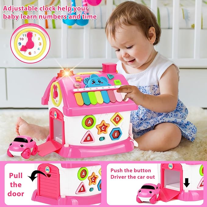 Aitbay Toys for 1 Year Old Girl Gifts: Baby Musical Toys 12-18 Months 8-in-1 Multi-Functional House - Montessori Educational Toys for Toddlers 1-3 - First Christmas 1st Birthday Gifts