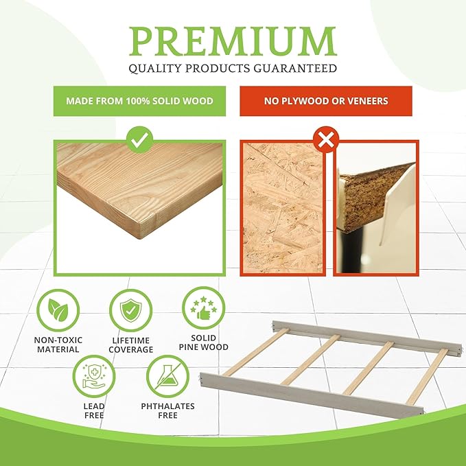 Full-Size Conversion Kit Bed Rails for Evolur Cribs - Solid Wood Crib Convertible Kit to Kids Bed - Transitional Style Rails & Easy-to-Install Child Essentials for Safety (Porcini)