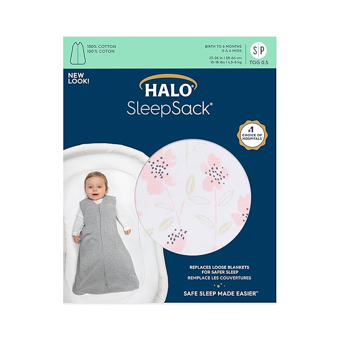HALO SleepSack, 100% Cotton Wearable Blanket, Swaddle Transition Sleeping Bag, TOG 0.5, Wildflower Blush, Medium, 6-12 Months