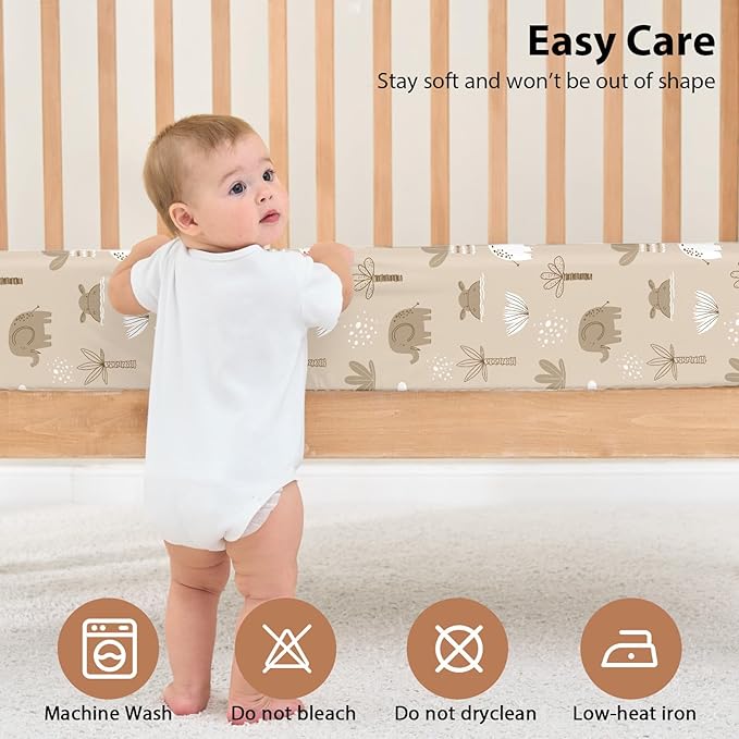 Baby Crib Sheets for Boys and Girls, 3 Pack Toddler Bed Sheets for 52”x28” Standard Toddler Mattresses, Soft Microfiber Fitted Crib Sheets Neutral Orange Animal World