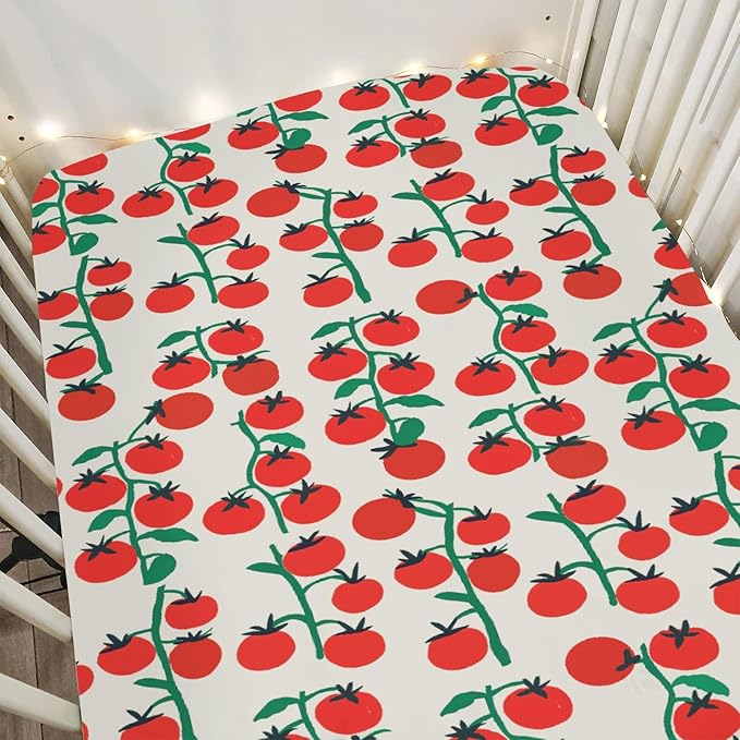 Sweet Red Tomatoes Baby Crib Sheets for Boy Girl 52x28Inch Cute Cherry Tomato Soft Stretchy Fitted Crib Mattress Covers Red Summer Tomato Fruit Baby Sheets for Standard Crib and Toddler Bed Mattress