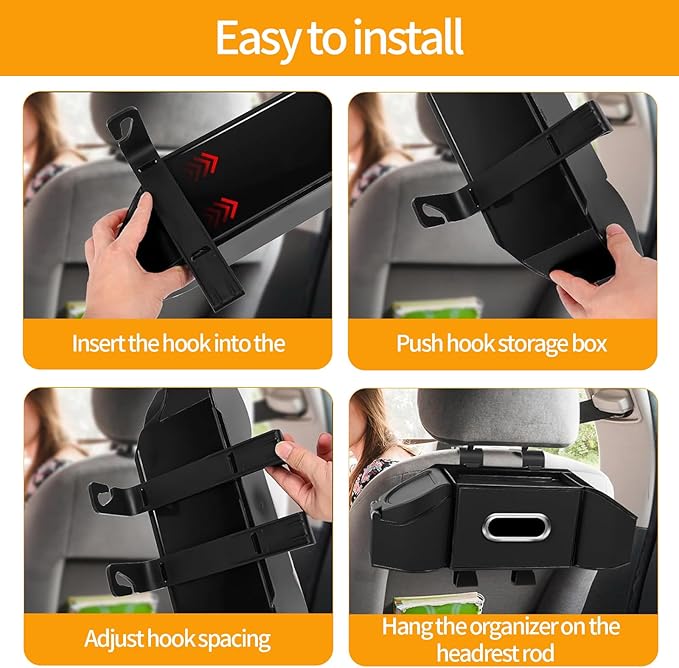 Oivjckx 7-In-1 Multifunctional Car Seat Back Organizer with Cup Holders, Tissue Box, Garbage Can & Hooks, Headrest Storage & Cup Holder for Backseat (Black)