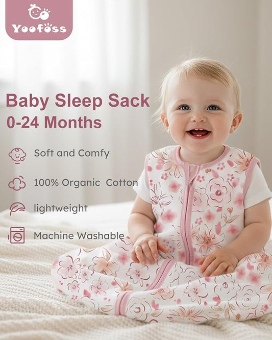 Yoofoss Baby Sleep Sack 12-18 Months Wearable Blanket for Babies 100% Organic Cotton 2-Way Zipper TOG 0.5 Toddler Sleeping Sack 3 Pack, Comfy Lightweight Sleep Sacks