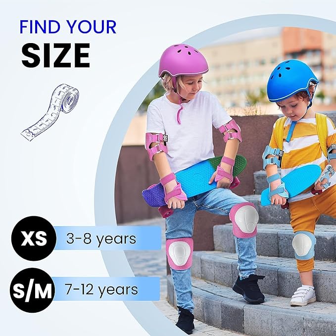 99FLIPS Knee Pads for Kids 3-12 Years - 6pcs Complete Set Certified by TÜV Rheinland - Knee Pads Elbow Pads and Wrist Guards for Kids and Toddler - Skateboard Roller Skates Scooter