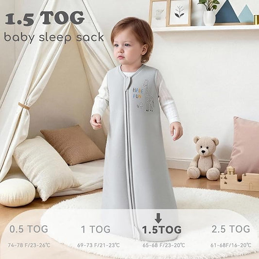 Baby Sleep Sack 18-24 Months 1.5 TOG, 2 Pack Bamboo Baby Wearable Blanket with 2-Way Zipper, Infant Toddler Sleeping Sack for Newborn Boys and Girls, Grey