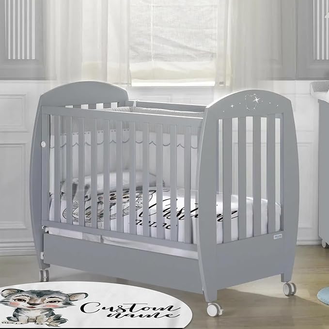 Custom Baby Crib Bedding Set, Personalized Name Little Wolf Theme Crib Set 3 Pcs, Soft Double Layer Blanket, Crib Sheet & Room Rug, Ideal Nursery Decor Gift for Baby Girls Boys