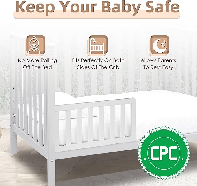 Toddler Safe Guardrail Compatible with Delta Children Convertible Crib, Crib Rail for Prevent Toddler from Rolling Off The Bed, White