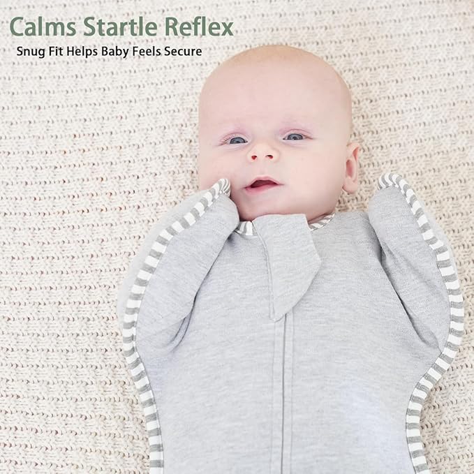 Transition Swaddle 3-6 Months Baby Sleep Sack Arms up Swaddle 2-Way Zipper 100% Cotton Arms in/out, 0.8 Tog Baby Transitional Swaddles Sack for Boy Girl, 2-Pack (Medium 14-20lbs)