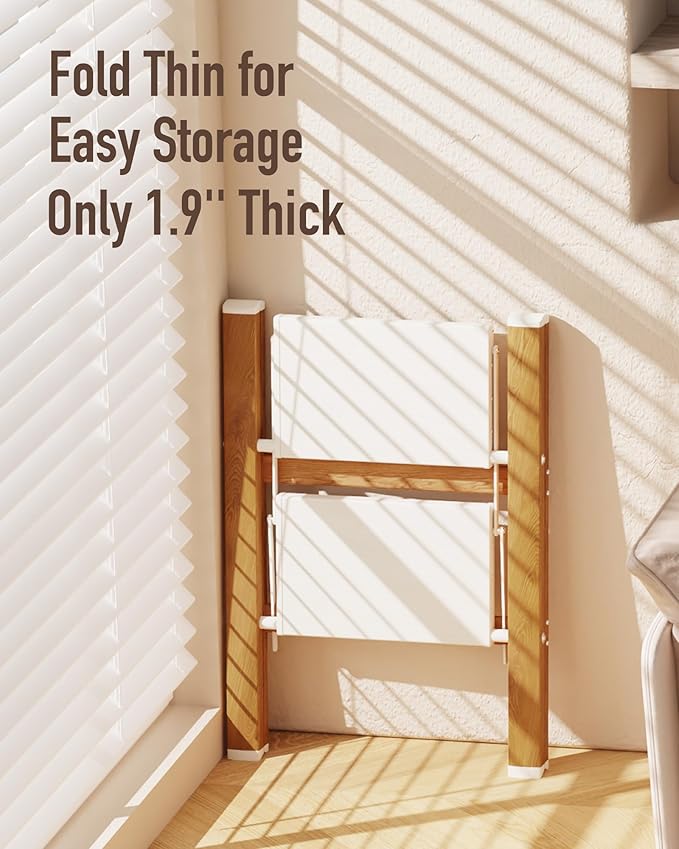 Mayi Plus 2-Step Aluminum Ladder,Lightweight Folding Step Stool with Extra-Wide Anti-Slip Steps,330 lbs Capacity,Compact Space-Saving Design for Home,Kitchen and Office（White&Woodgrain）