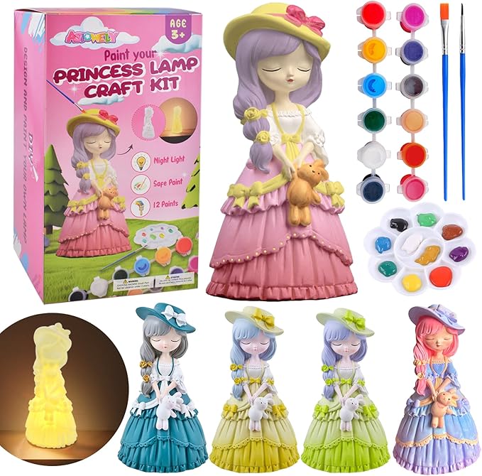 ASIOWELY Paint Your Own Lamp Kits,Arts and Crafts for Girls 8-12,DIY Arts Supplies for Kids Toys Ages 4-6-8,Princess Night Light Painting for Girl 5-10,Birthday Christmas Gifts for 3-12+ Years Old