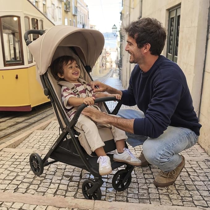 Inglesina Quid³ Stroller, Lunar Beige - Compact Reclining Travel Stroller for Baby & Toddler 0-55 lbs, One Hand fold, Airplane Overhead, Lightweight, Foldable, XL UPF 50+ Canopy