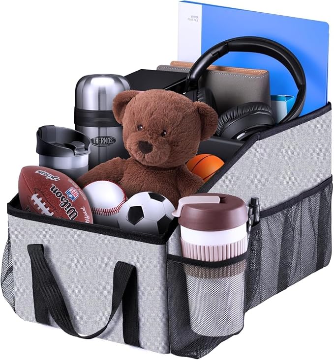 Ldex Car Seat Organizer for Back Seat Front Seat Between Seats,Car Storage Organizer for Kids with Multi- Pockets，Collapsible,cup Holders, Removable Dividers(Gray)
