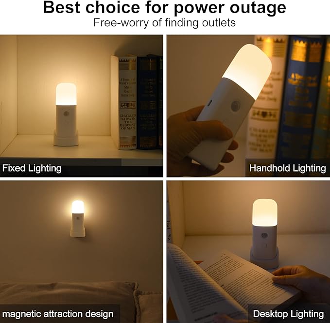 CREWEEL Motion Sensor Night Lights Indoor, Rechargeable Night Light Battery Powered, Portable Nightlight with Adjustable Brightness Activated Table Lamp for Kids, Adults(Warm Light, 4 Pack)