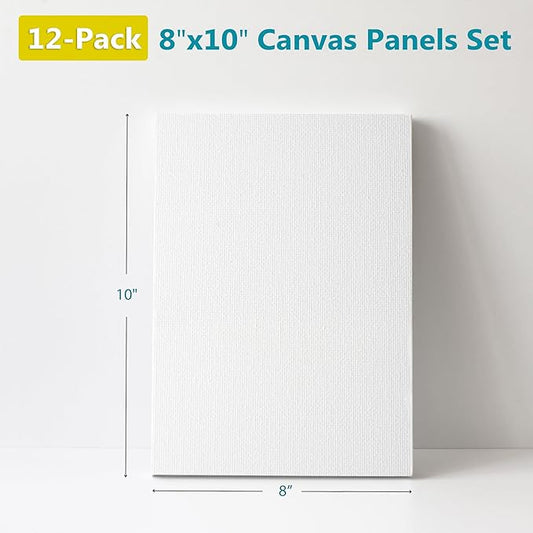 KEFF Canvas for Painting - 12-Pack 8x10 Canvas Value Pack - 100% Cotton Triple Primed Small Canvases for Painting. Mini Canvases Bulk Set for Acrylic, Oil, Watercolor&Tempera - Art Supplies for Adults