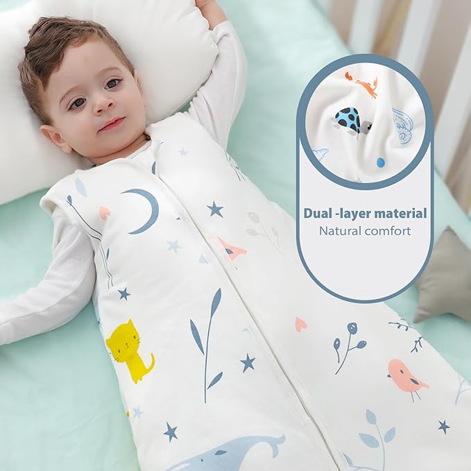 Mosebears Sleep Sack Baby Winter Wearable Blanket with 2-Way Zipper,2.5 TOG Cotton Sleep Sack Unisex (2 Pack, 6-12 Months)