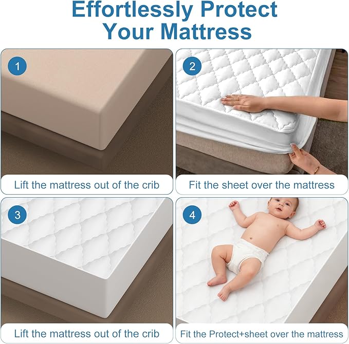 2 Pack Waterproof Crib Sheets- Cotton 24X38 Fitted Crib Sheets Crib Mattress Protector Sheets,Soft Bed Sheets,Washable Little Bed Sheets,Neutral for Boy,Girl,Toddler(White,24X38inch)
