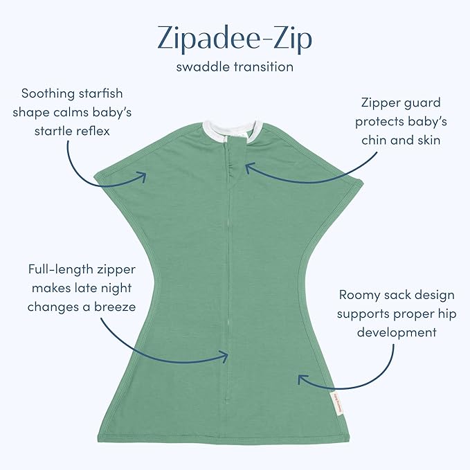 SleepingBaby Zipadee-Zip Transition Swaddle - Cozy Baby Swaddle Blanket with Zipper Convenience - Roomy Wearable Blanket for Easy Diaper Changes - Basil, Large (12-24 Month) - 2 Pack