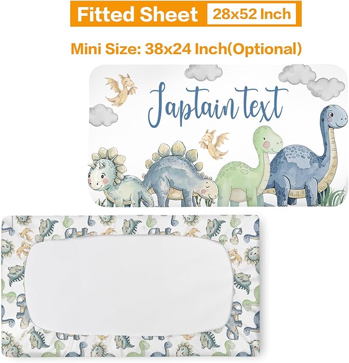 Custom Baby Bedding Set: Personalized Green Blue Dinosaur Bedding, Baby Blanket Fitted Sheet Changing Cover Nursery Rug Gift Idea Room Decor