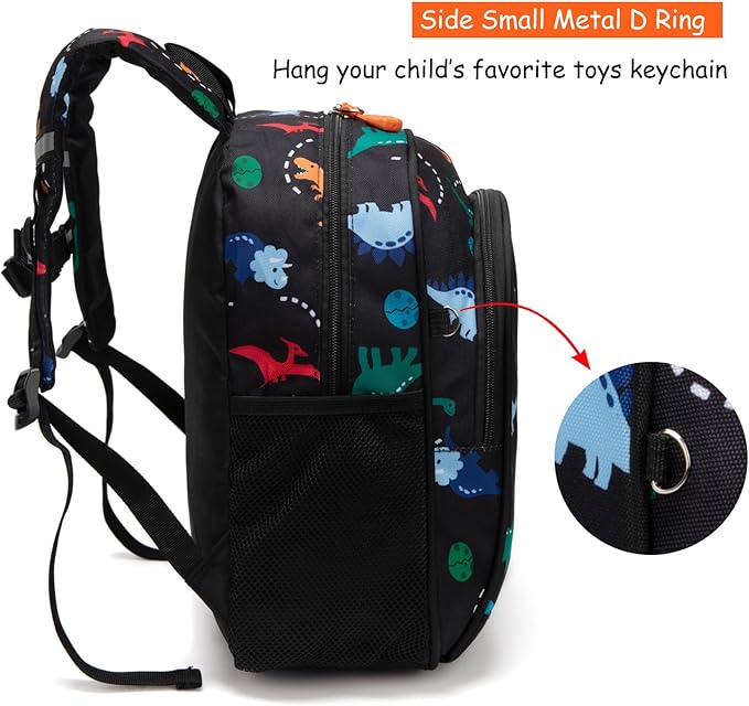 JinBeryl Toddler Backpack for Boys or Girls, Little Kids Backpack for Preschool or Kindergarten (Dinosaur Black, Mini)