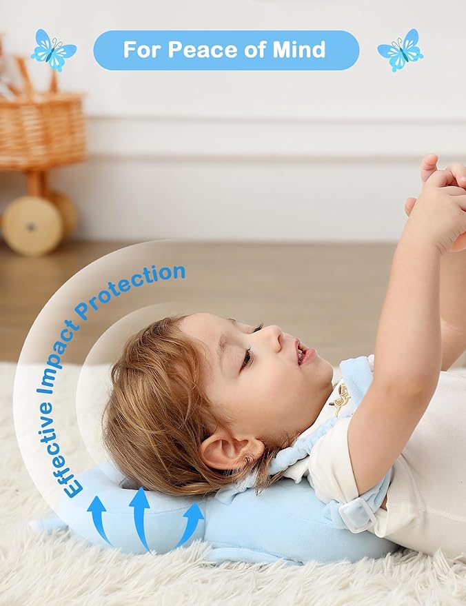 JunNeng Baby Head Protector Backpack, Toddler Fall Head Protection Cushion, Blue Butterfly