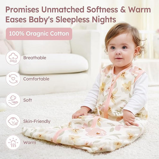 Baby Sleep Sack 18-24 Months 3 Pack 100% Cotton Lightweight 0.5 TOG Wearable Blanket Baby Sleep Bag with 2-Way Zipper for Newborn Infant Pink Flowers & Leaf