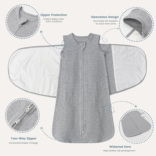 ZIGJOY Sleep Sack Swaddle 1.0 TOG Baby Wearable Blanket 100% Cotton Baby Swaddle Blanket for Newborns 0-6 Months for Boy Girl, Grey