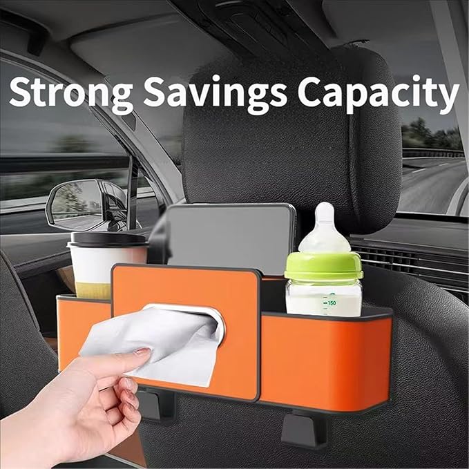 Back Seat Car Organizer,2026 New 4 in 1 Multifunctional Car Back Seat Storage Box with Drink Cup Holder Tissue Box, Car Seat Gap Filler Organizer for Hold Phone,Snacks, Drinks, Handbag (Brown)