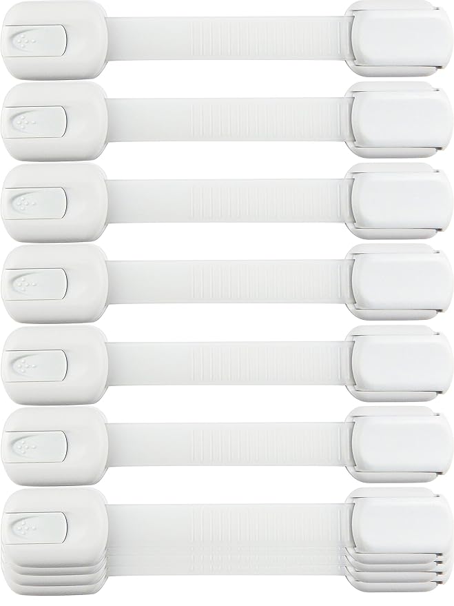 Child Safety Strap Locks (8 Pack) Baby Locks for Cabinets and Drawers, Toilet, Fridge & More. 3M Adhesive Pads. Easy Installation, No Drilling Required, White
