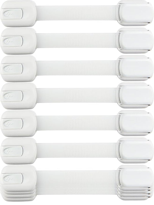 Child Safety Strap Locks (8 Pack) Baby Locks for Cabinets and Drawers, Toilet, Fridge & More. 3M Adhesive Pads. Easy Installation, No Drilling Required, White