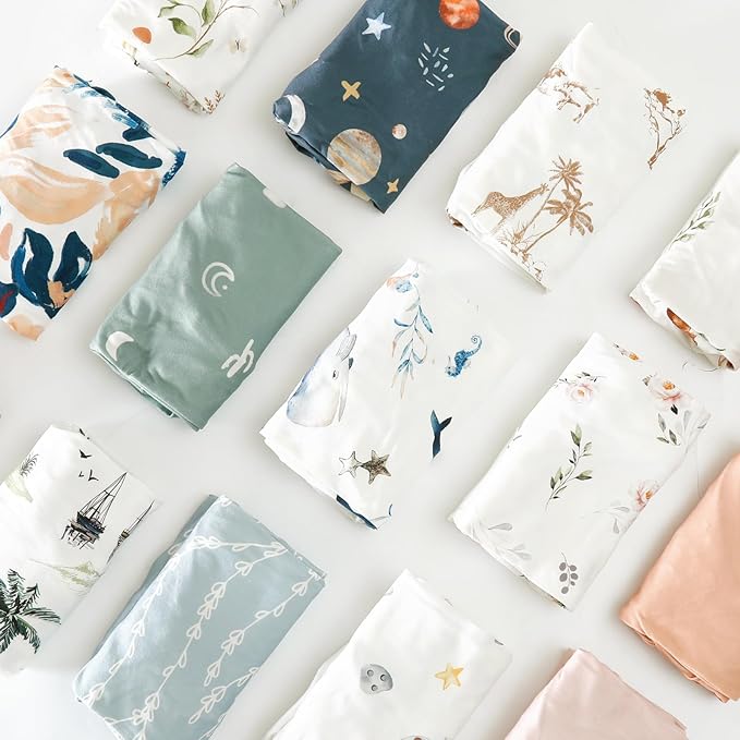 GRSSDER Stretch Ultra Soft Jersey Knit Fitted Crib Sheets Set 2 Pack, Universal Fit All Standard Crib Mattress Pads Safe and Snug, Crib Fitted Sheet with Deep Pocket, Original Neutral Design for Baby