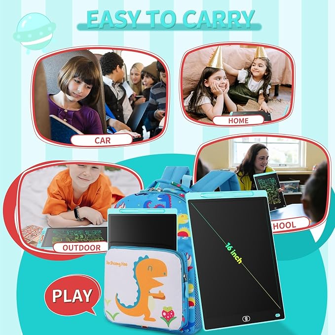 Genialba LCD Writing Board 16 Inches, Colourful Electronic Tablet, Portable Erasable Drawing Board, Graphic Tablet for Children's Games 3 4 5 6 7 Year Old Kid Boys Girls (Blue)