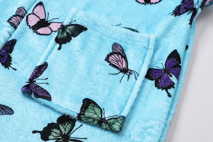 Umeyda Girls Fleece Hooded Robes, Warm Printed Bath Robe for Kids Soft Fuzzy Bathrobe for Gifts