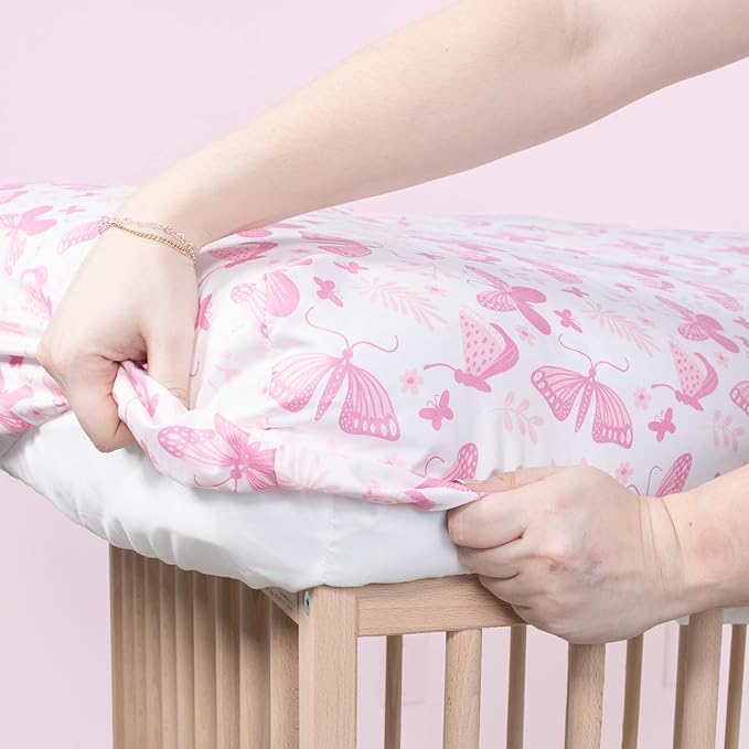 The Peanutshell 4-Pack Fitted Crib Sheet Set - Super Soft & Breathable Baby Girl Crib Sheets, Nursery Decor, Fit for Standard Mattress Cover- Butterfly