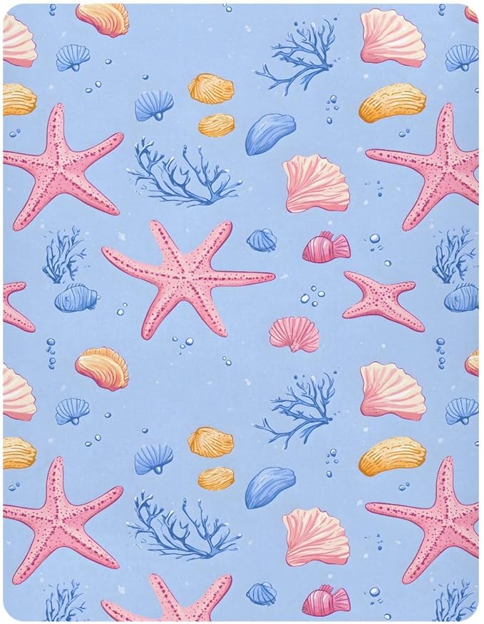 Baby Crib Sheets Fitted Crib Sheet Standard Crib and Toddler Mattress for Boys Girls 39 * 27in Pink Starfish Shell Pattern (Pink Starfish Shell Pattern, Small)
