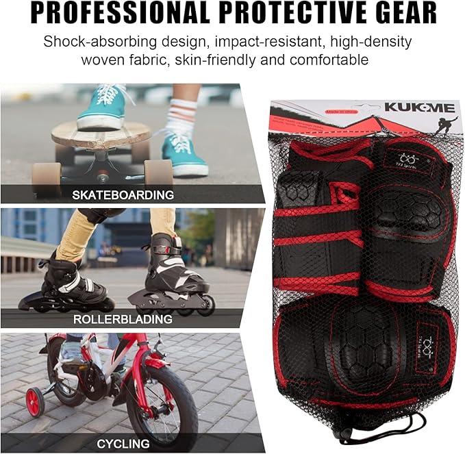 TXJ Sports Elbow and Knee Pads Kids with Wrist Guards Protective Gear for Skateboard Roller Skating Biking Skating Inline Skates Longboarding Derby Riding Scooter