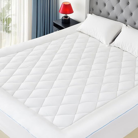 California King Mattress Pad Cotton Mattress Pad Cover Quilted Mattress Cover 18-22" Deep Pocket Mattress Protector Cal King Size White Down Alternative Filling Noiseless & Breathable