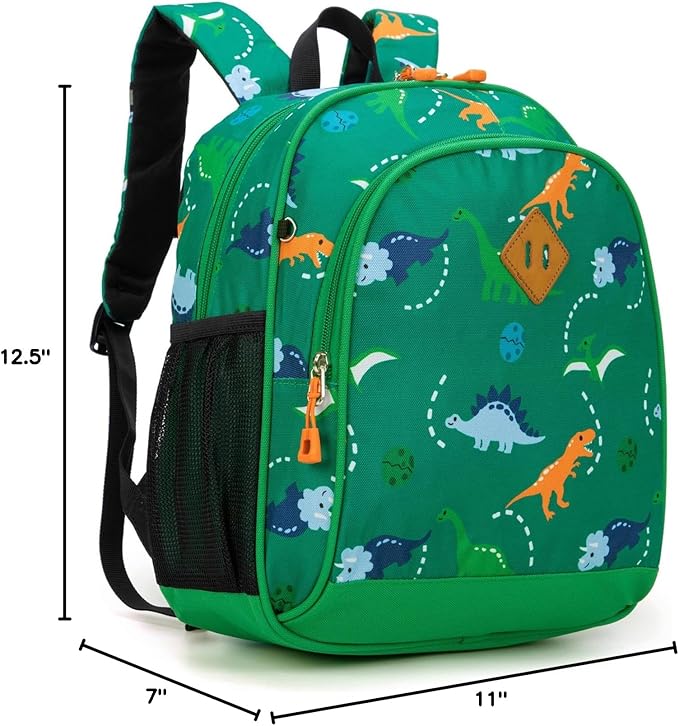 JinBeryl Toddler Backpack for Boys or Girls, Little Kids Backpack for Preschool or Kindergarten (Dinosaur Green, Mini)
