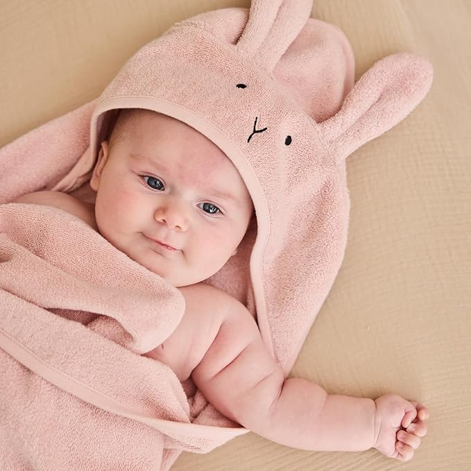 Baby Hooded Towel – Organic Cotton Baby Bath Towels – Baby Towels, Baby Bath Towels for Baby Boy, Baby Girl, 32" x 32" Super-Soft and Absorbent Baby Towels for Newborn (Rabbit - Blush)